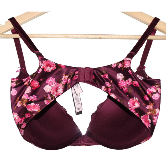 Women's Victoria's Secret Dream Angels Push-Up Bra Red Pink Floral Bra Size 34DD - Picture 2 of 8